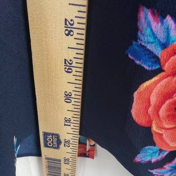 NWT Iman Navy Multicolor Floral VNeck 3/4 Sleeve Button Down Tie Up Shirt Sz 2X - Picture 10 of 11